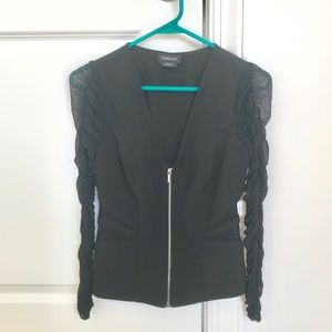 Bebe sheer sleeve zip up top.